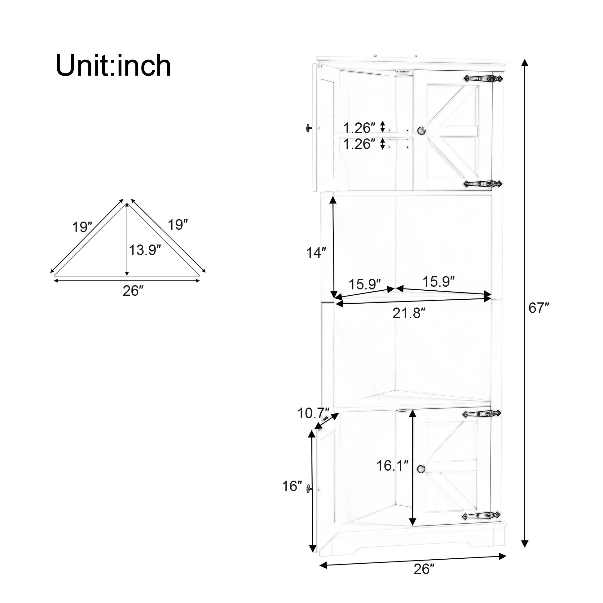 Tall Bathroom Storage Cabinet, Corner Cabinet with white-mdf