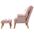 Contemporary Elegance Accent Chair with Footrest, For pink-primary living space-rubberwood-velvet