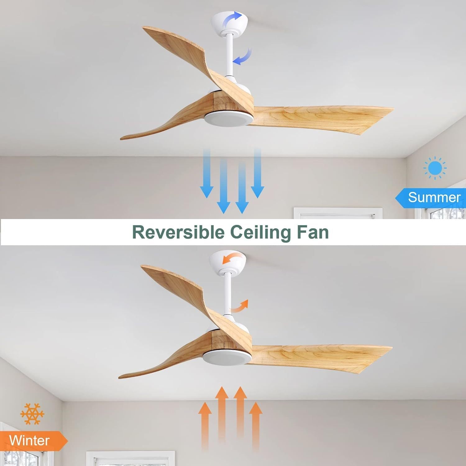 52 Inch Indoor Modern Ceiling Fan Without Light 6 white-metal & wood