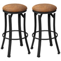 Bar Stools Set of 2, Vintage Barstools with Footrest brown-microfiber