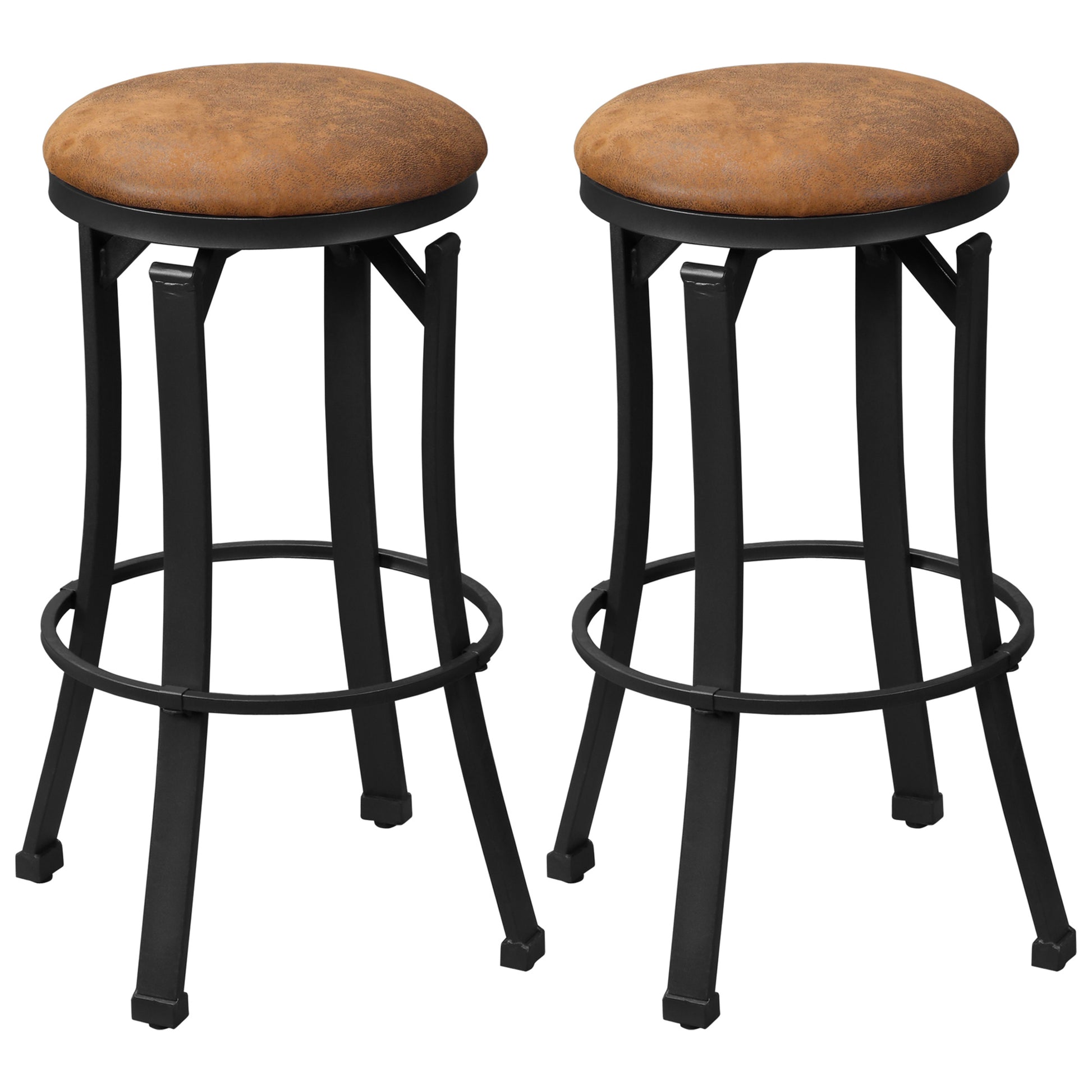 Bar Stools Set of 2, Vintage Barstools with Footrest brown-microfiber