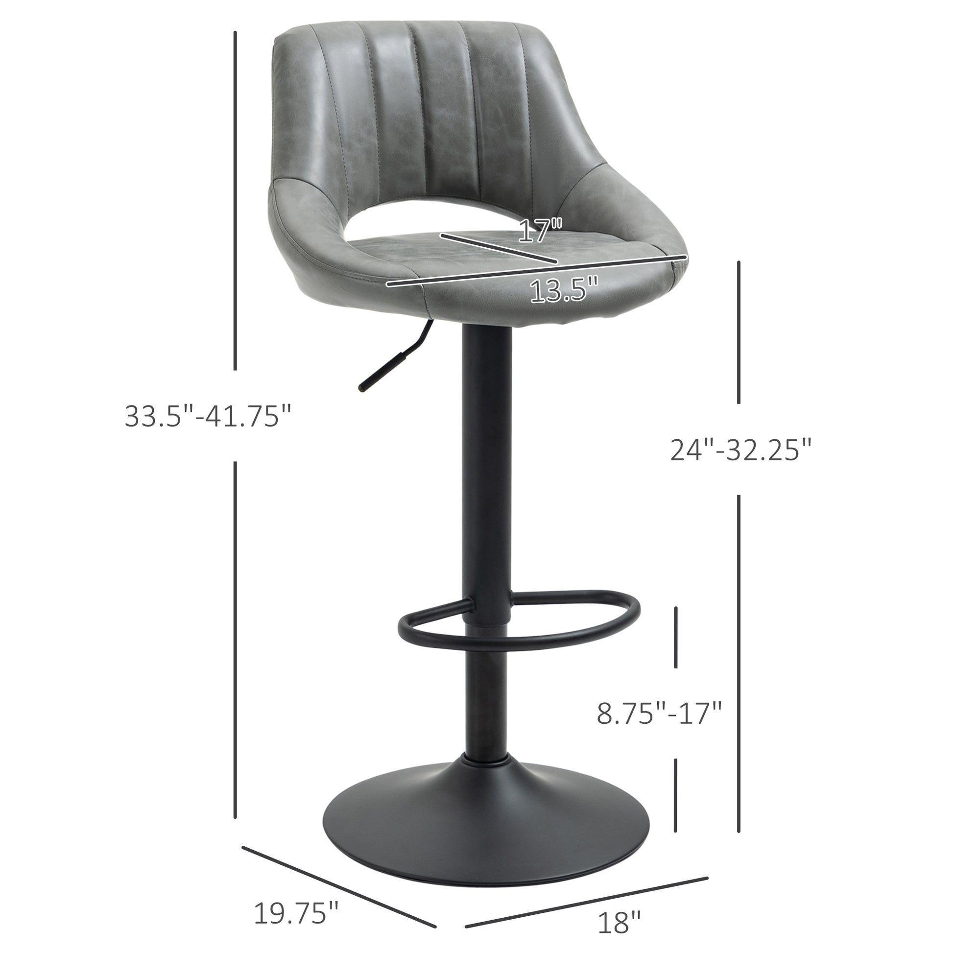 Bar Stools Set of 2, Swivel Bar Height Barstools gray-pu leather