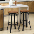 Bar Stools Set of 2, Vintage Barstools with Footrest brown-microfiber