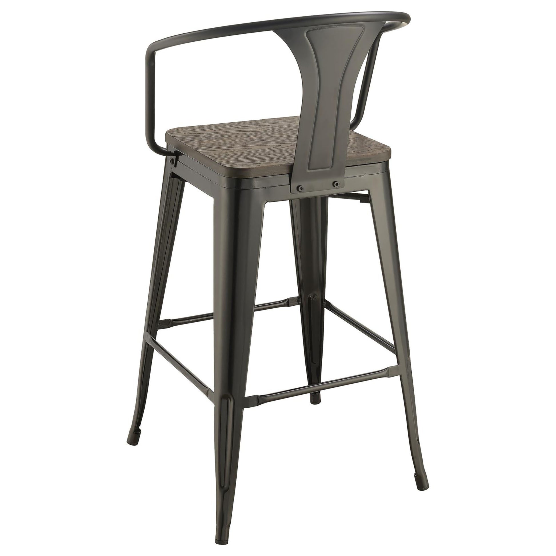 Dark Elm and Matte Black Bar Height Stool Set of