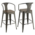 Dark Elm and Matte Black Bar Height Stool Set of