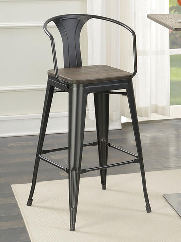 Dark Elm and Matte Black Bar Height Stool Set of