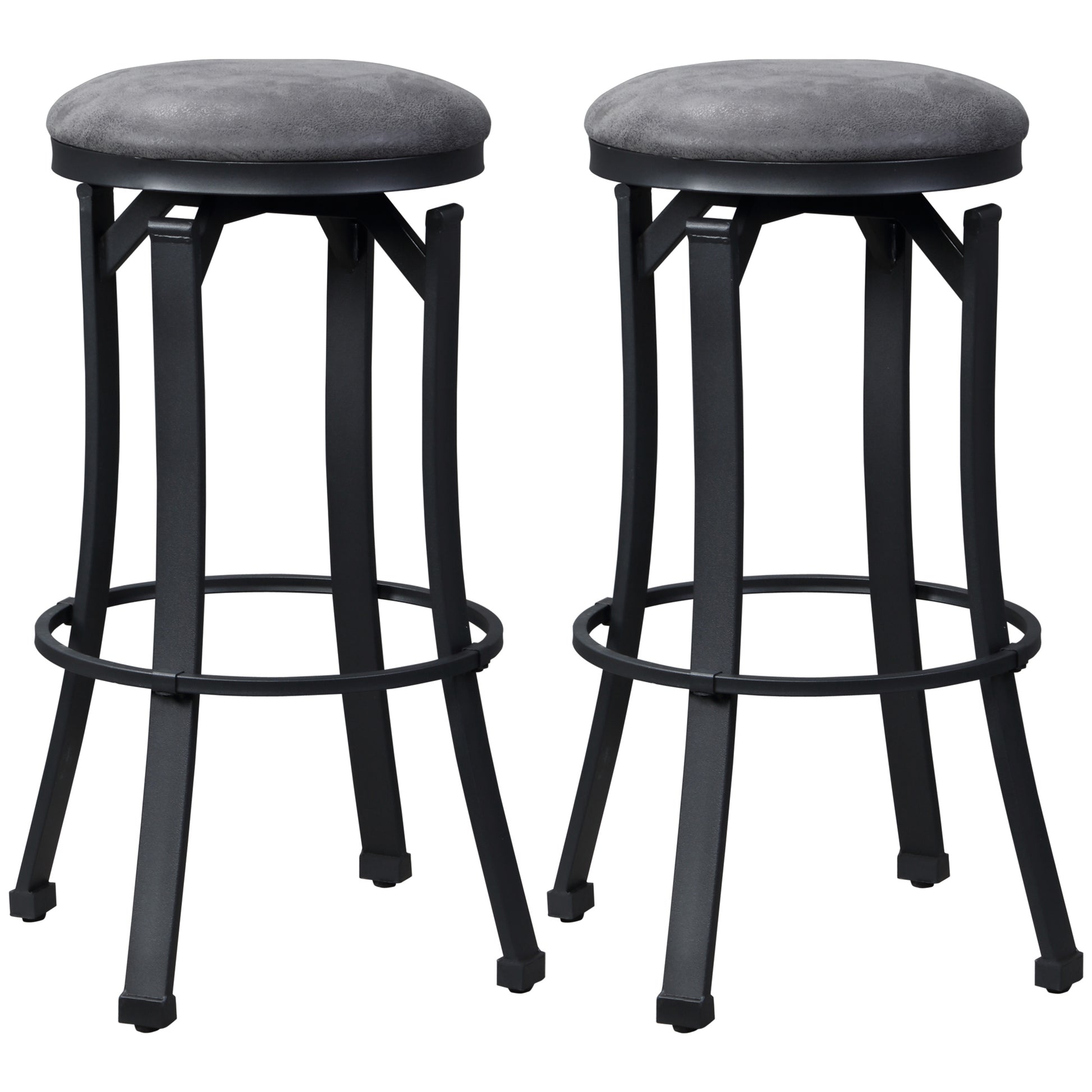 Bar Stools Set of 2, Vintage Barstools with Footrest gray-microfiber