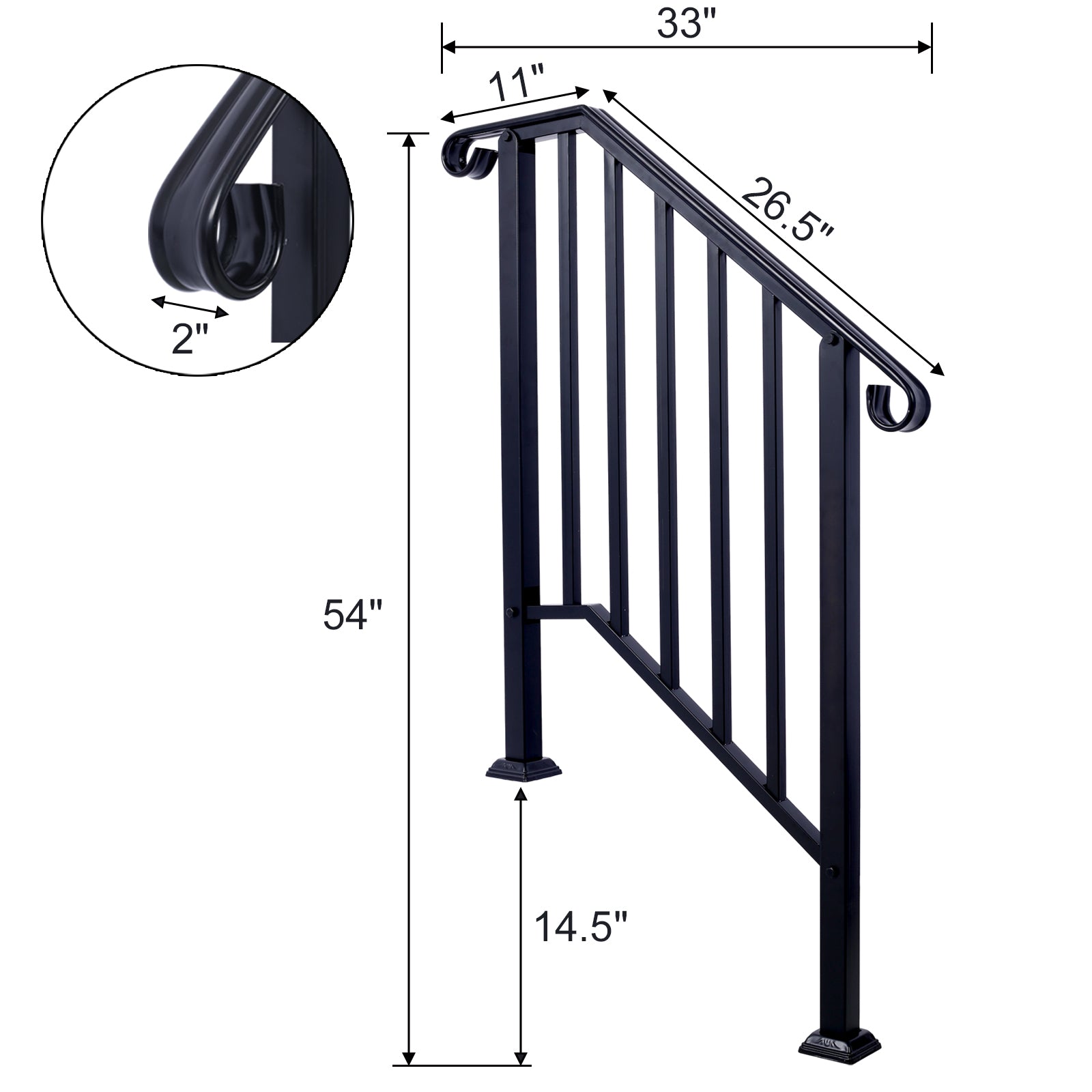 Handrails for Outdoor Steps, Fit 2 or 3 Steps Outdoor black-steel