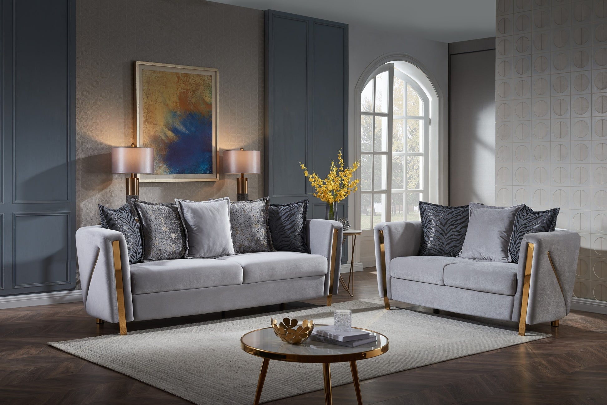 Chanelle Thick Velvet Fabric Upholstered Sofa Made gray-velvet-wood-primary living