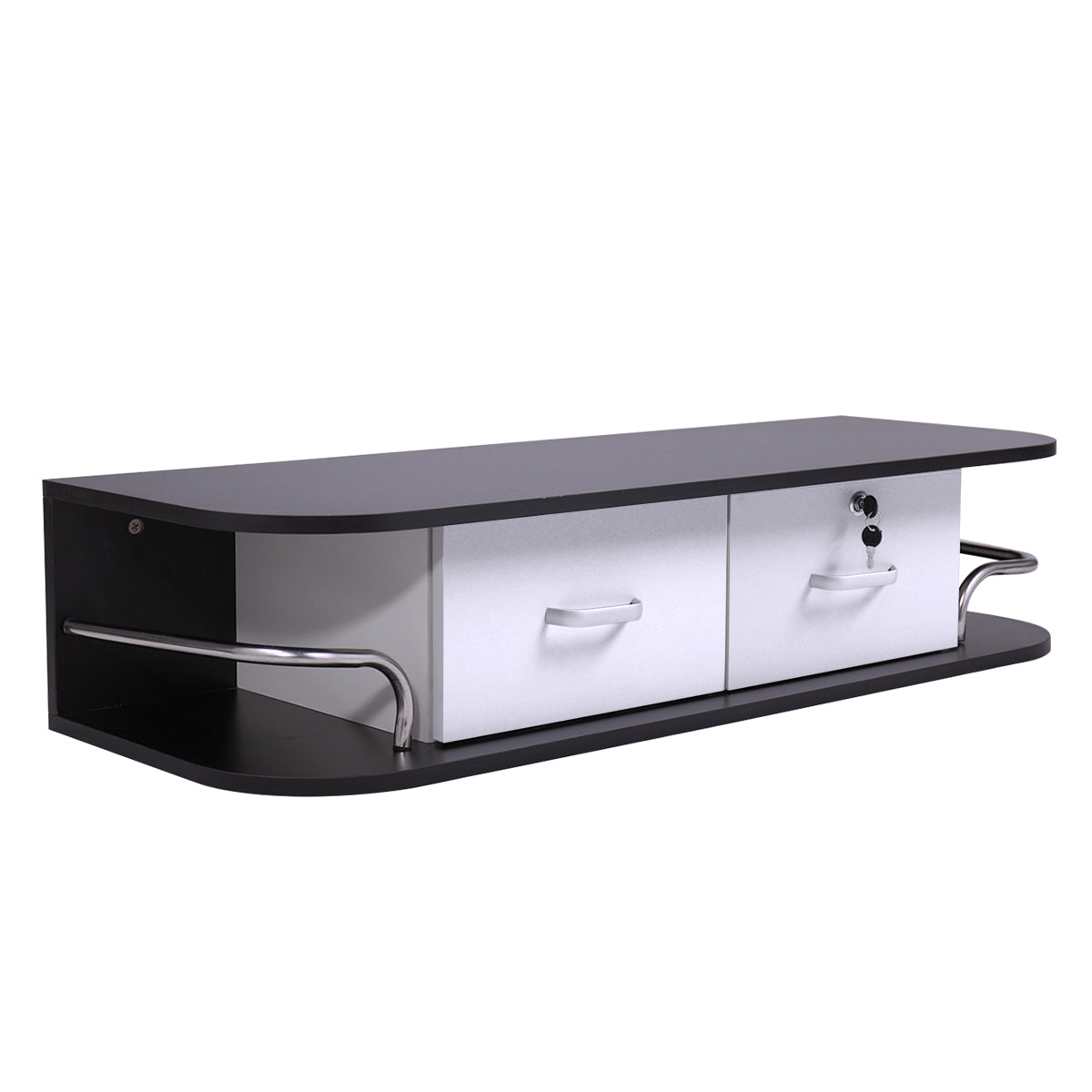 Wall Mounted Barber Station, Beauty Table with Locking black white-particle board