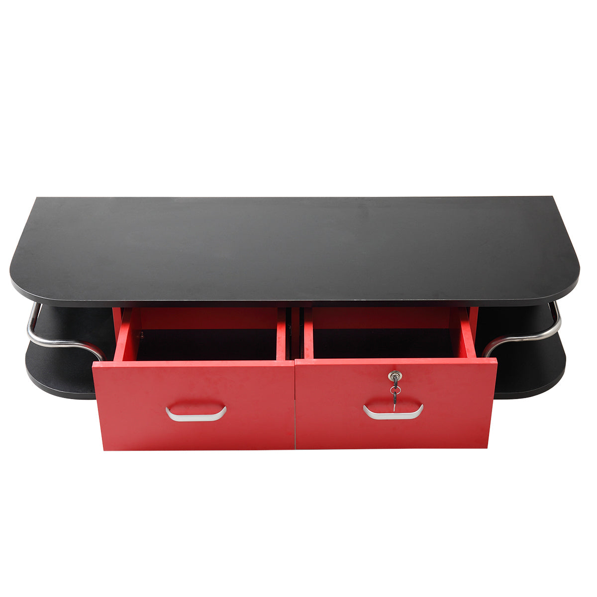 Wall Mounted Barber Station, Beauty Table with Locking black+red-particle board