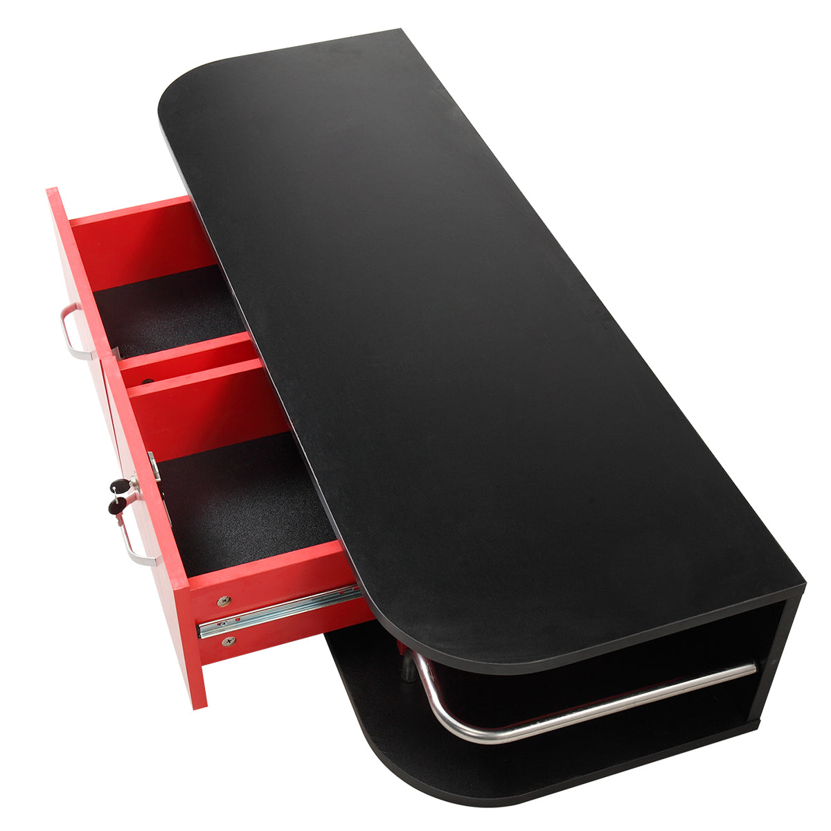 Wall Mounted Barber Station, Beauty Table with Locking black+red-particle board