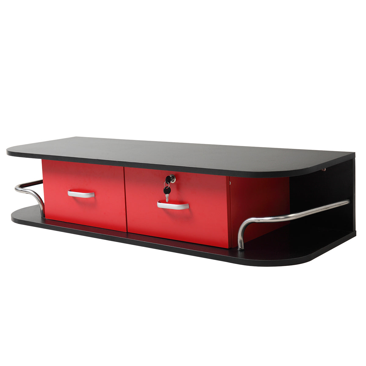 Wall Mounted Barber Station, Beauty Table with Locking black+red-particle board