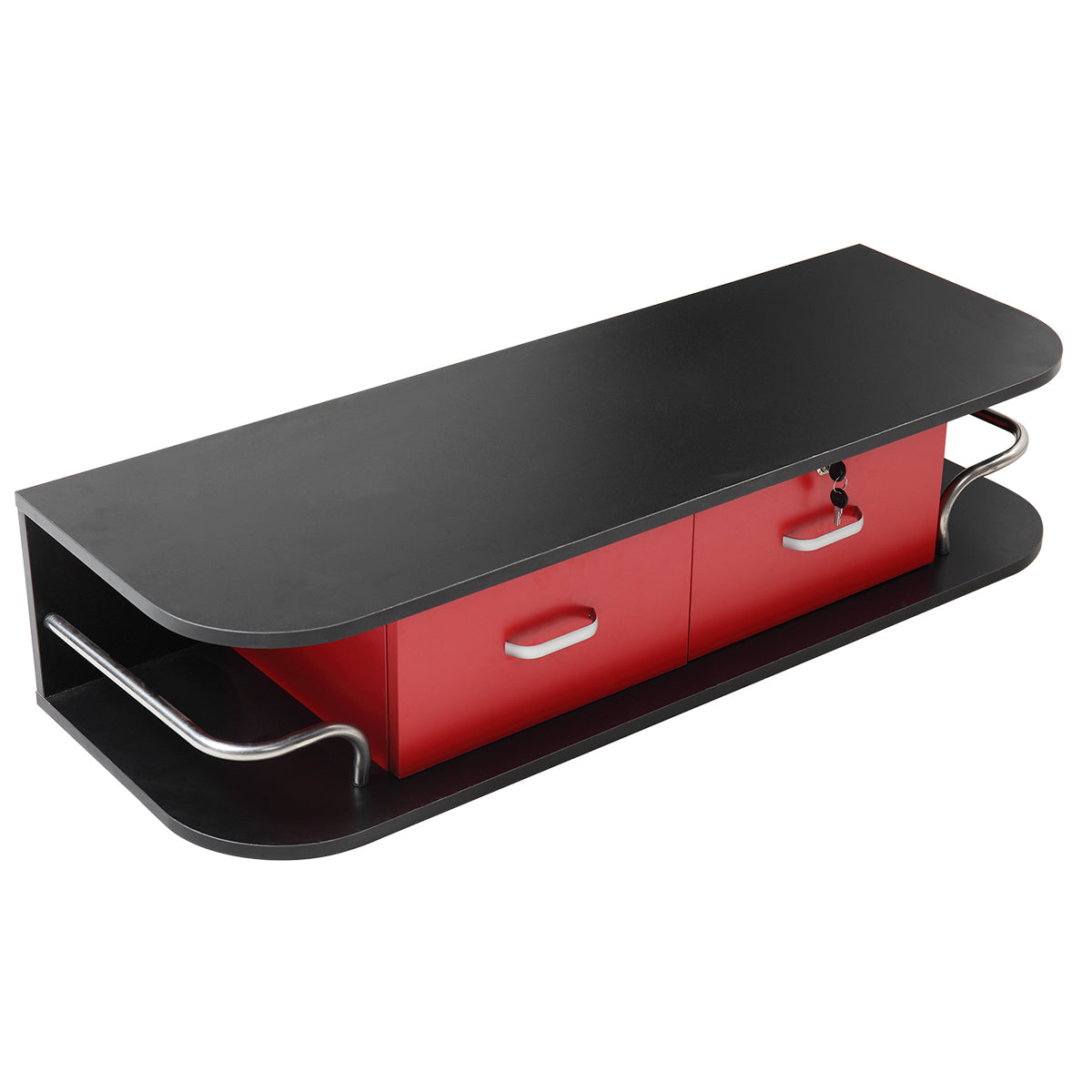 Wall Mounted Barber Station, Beauty Table with Locking black+red-particle board