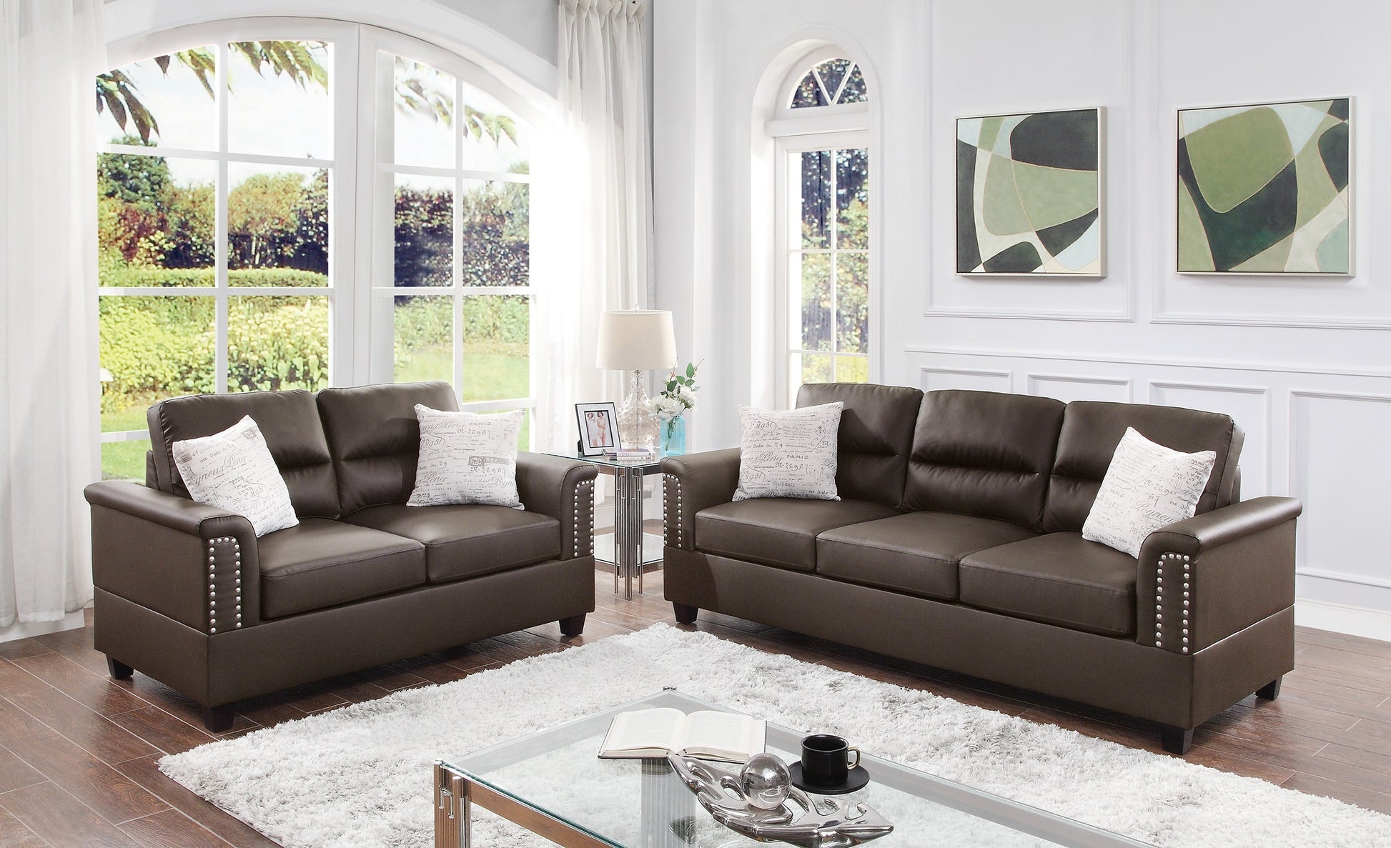 Espresso Faux Leather 2pc Sofa Set Sofa And Loveseat espresso-faux leather-wood-primary living