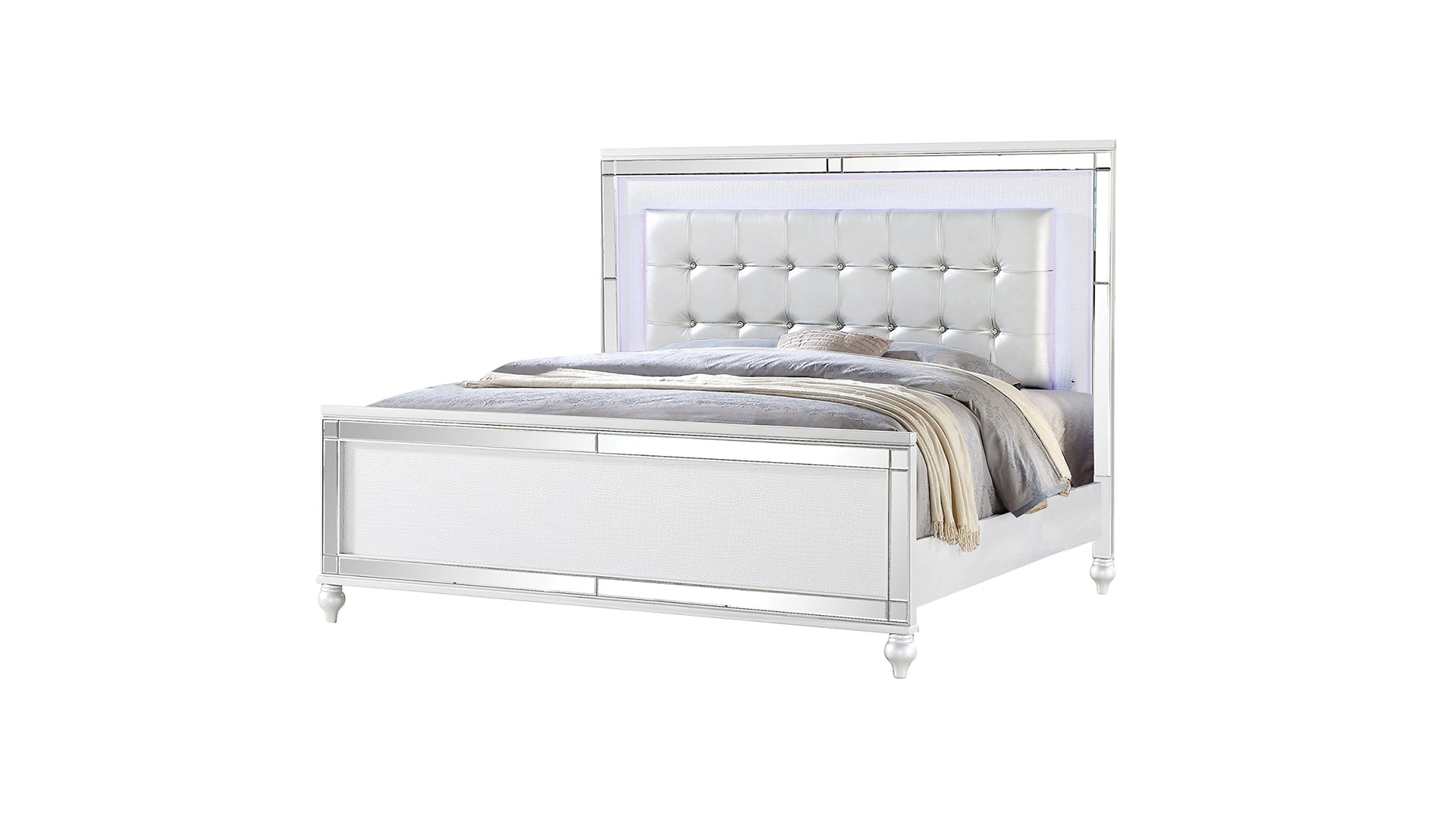 Sterling Queen Size Upholstered LED Bed made with wood queen-white-wood-bedroom-wood