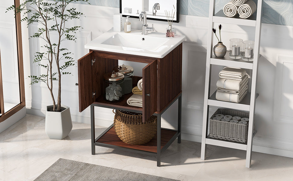 Viedo 24" inch Walnut Finish Bathroom Vanity