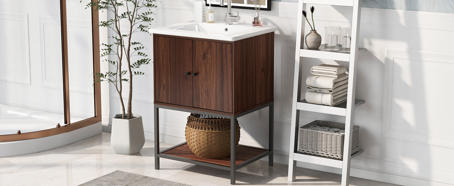 Viedo 24" inch Walnut Finish Bathroom Vanity