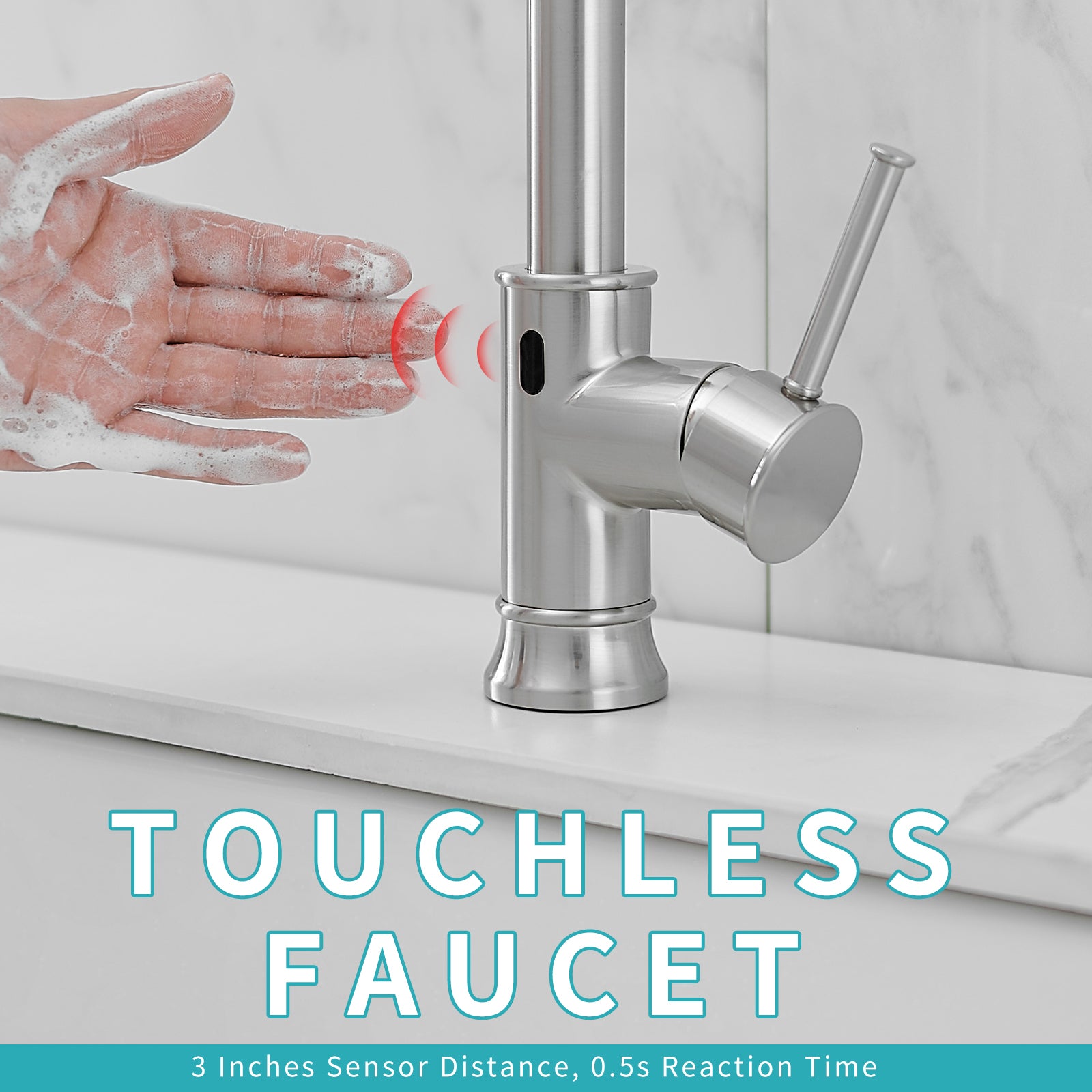 Touchless Kitchen Faucet,Hands Free Automatic Smart brushed nickel-kitchen-contemporary-ceramic-brass