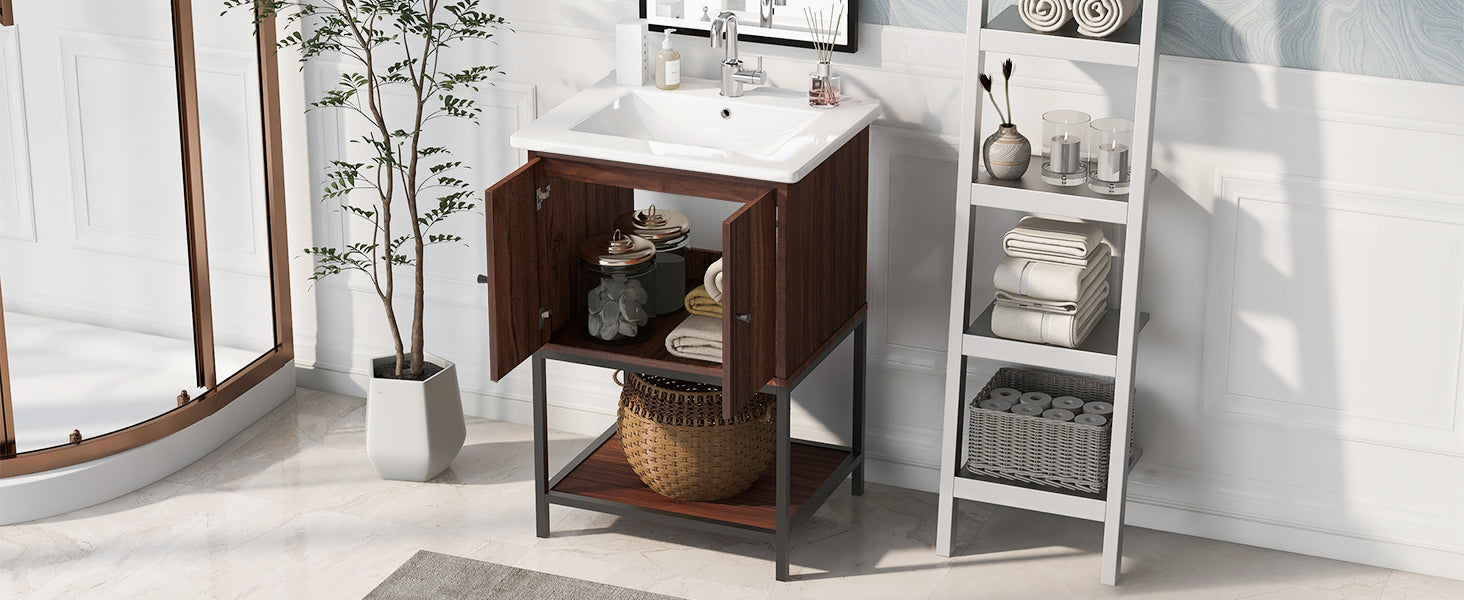 Viedo 24" inch Walnut Finish Bathroom Vanity