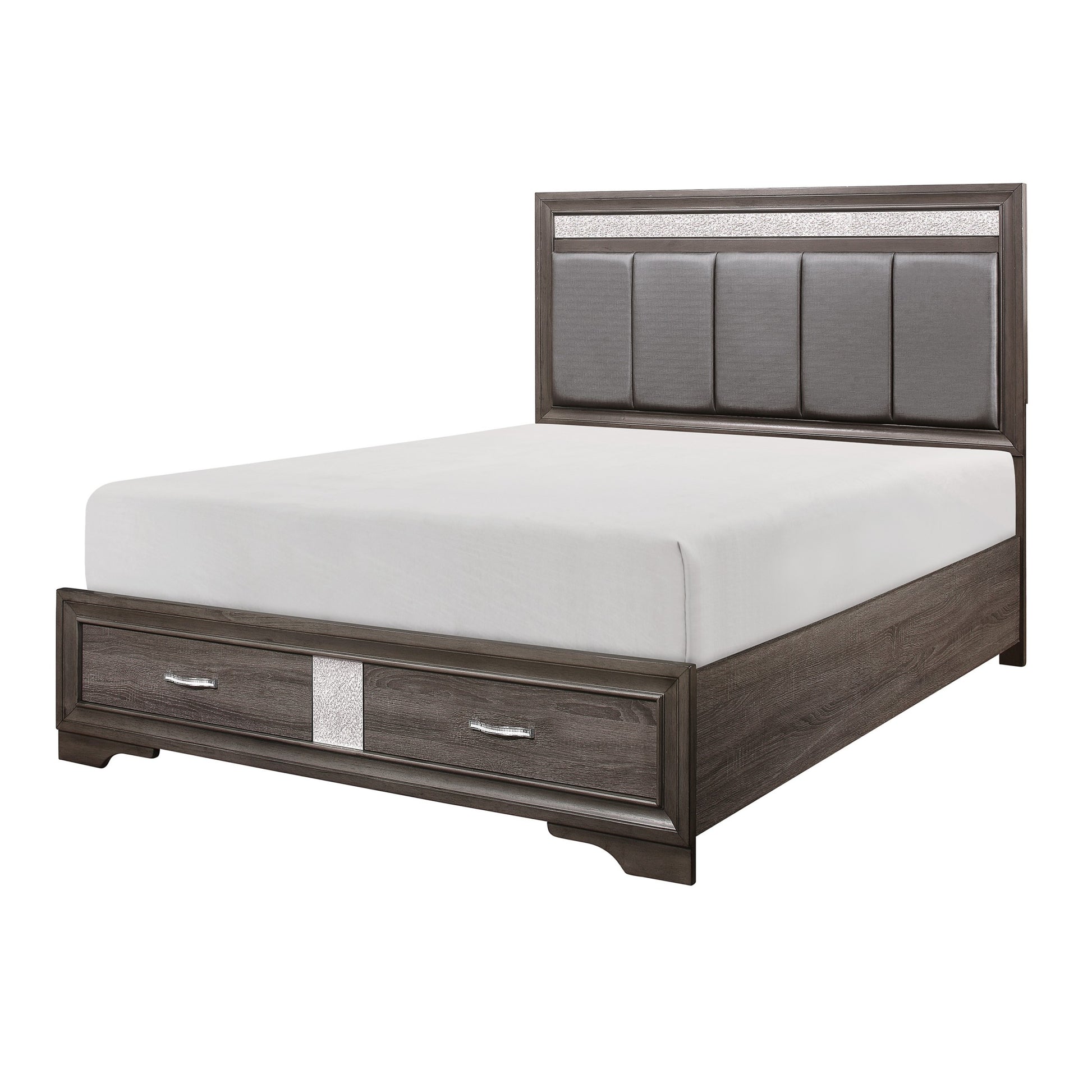 Queen Platform Bed with Footboard Drawers Upholstered box spring not