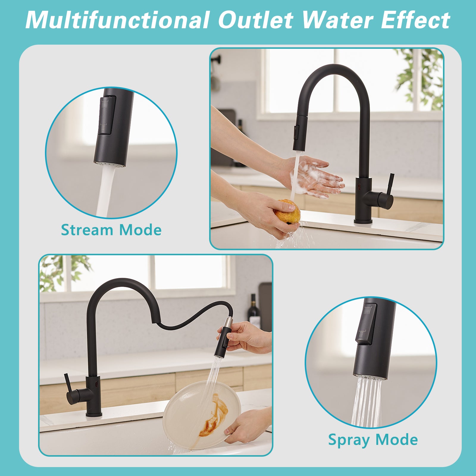 Touchless Kitchen Faucet,Hands Free Automatic Smart black-kitchen-contemporary-ceramic-brass