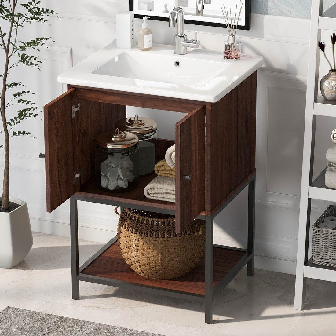 Viedo 24" inch Walnut Finish Bathroom Vanity