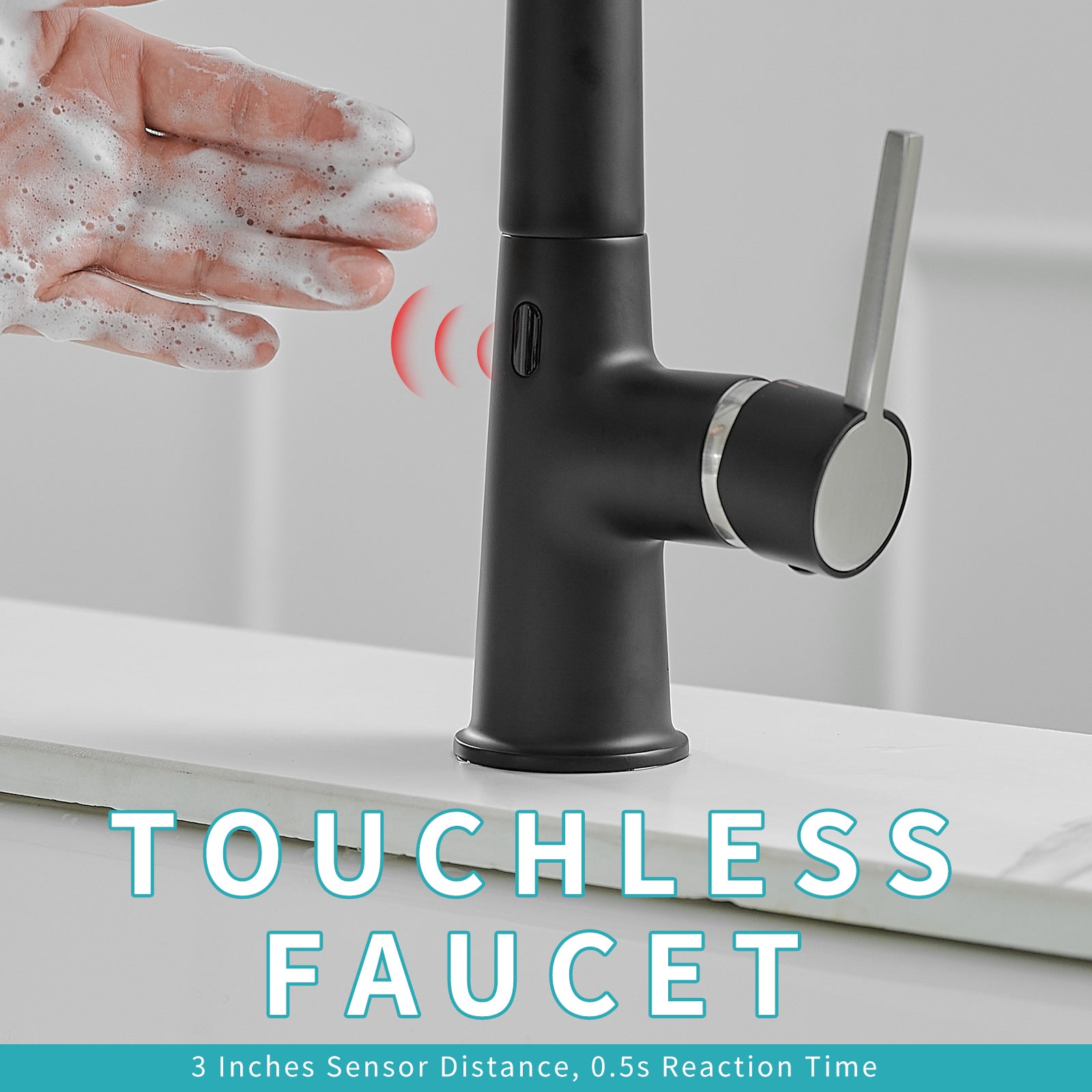 Touchless Kitchen Faucet,Hands Free Automatic Smart black-kitchen-contemporary-ceramic-brass