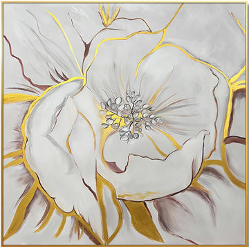 Home Hand Painted "Gilded Petal Perspective" Oil white+gold-canvas