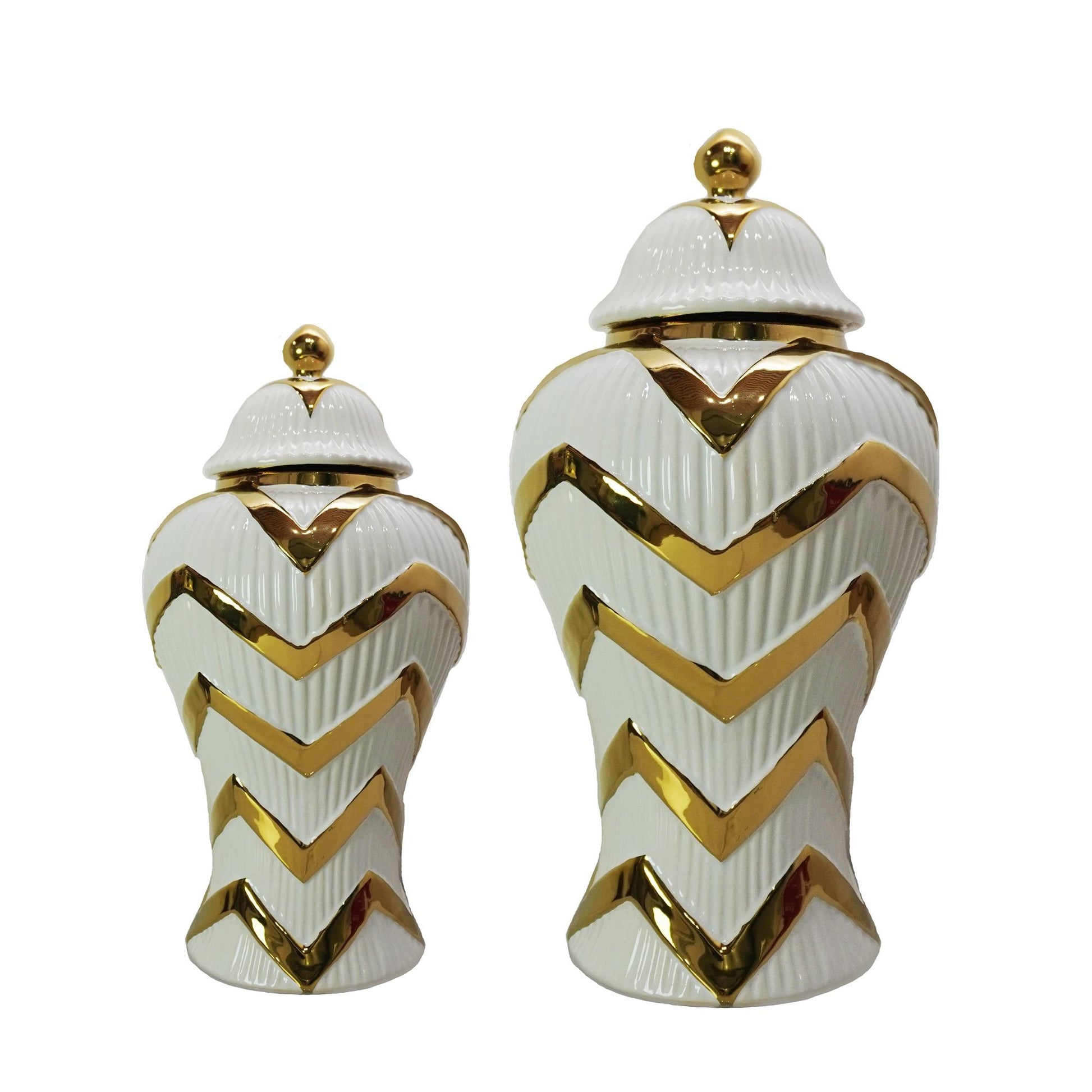 Timeless White Gilded Waves Ginger Jar with Removable white-ceramic