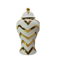 Timeless White Gilded Waves Ginger Jar with Removable white-ceramic