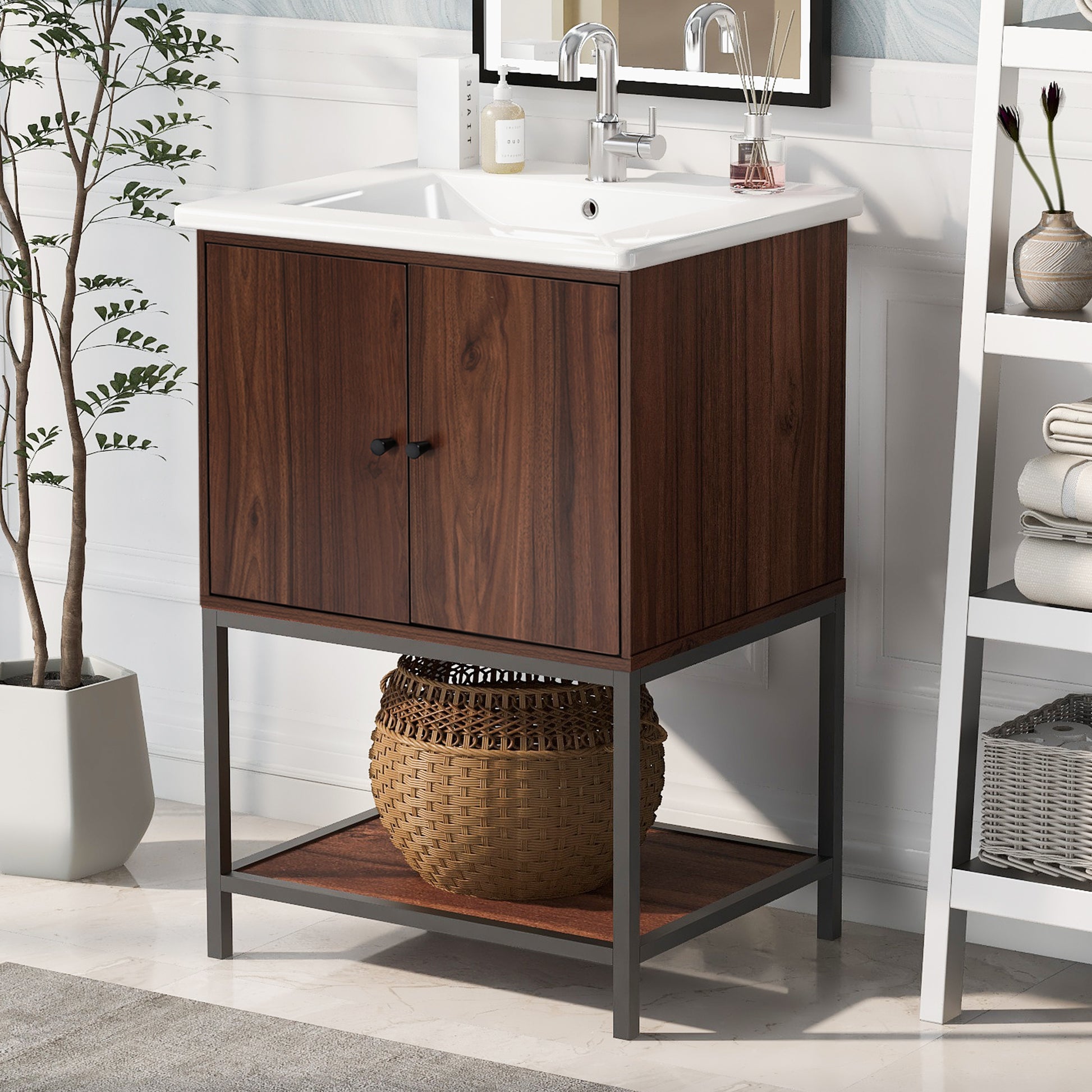 Viedo 24" inch Walnut Finish Bathroom Vanity