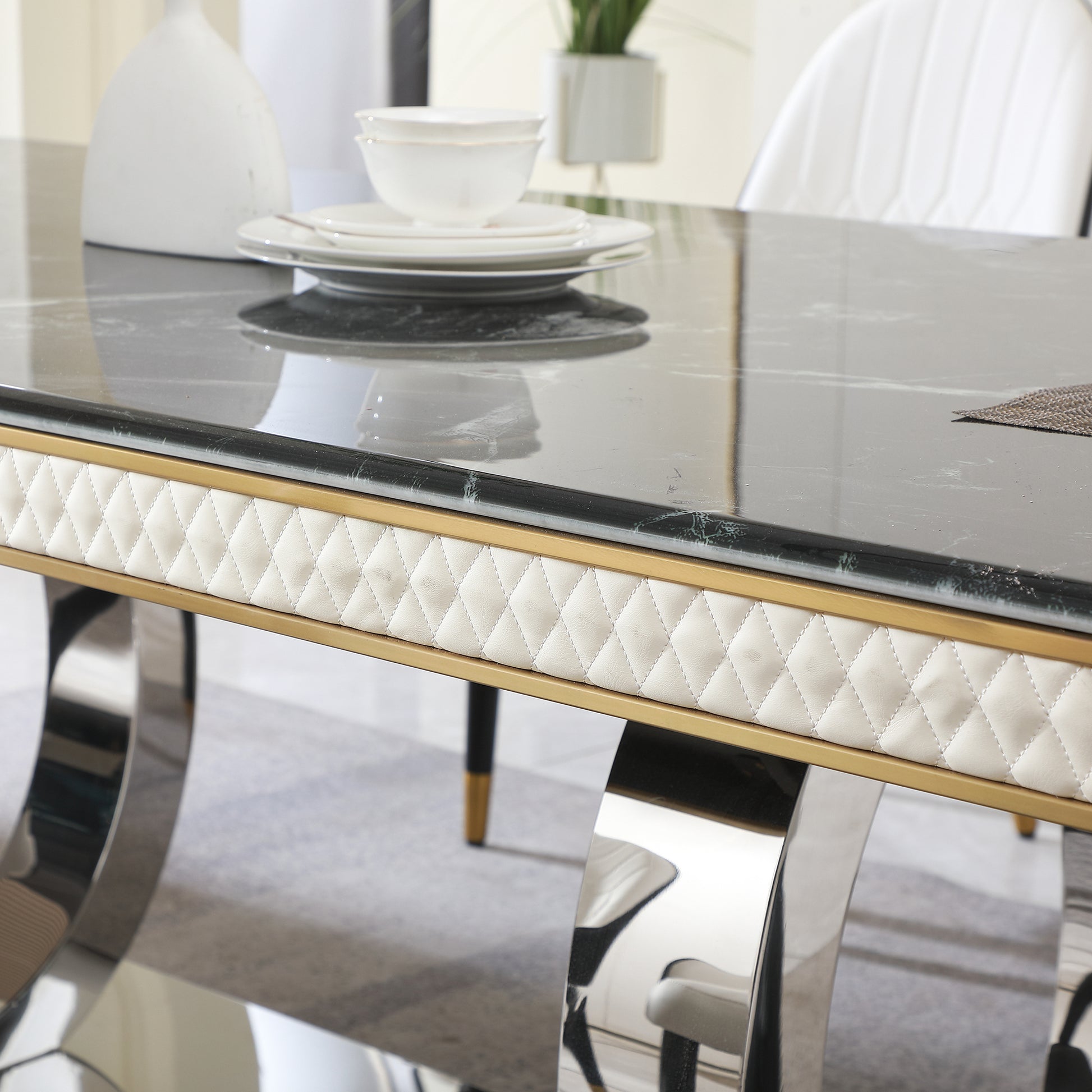 Luxury Modern Dining Table 78.7Inch Black Dining