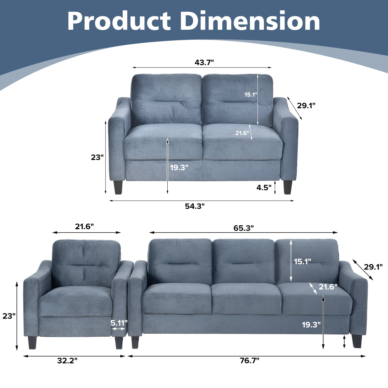 Couch Comfortable Sectional Couches set 1 2 3 gray-velvet-6 seat