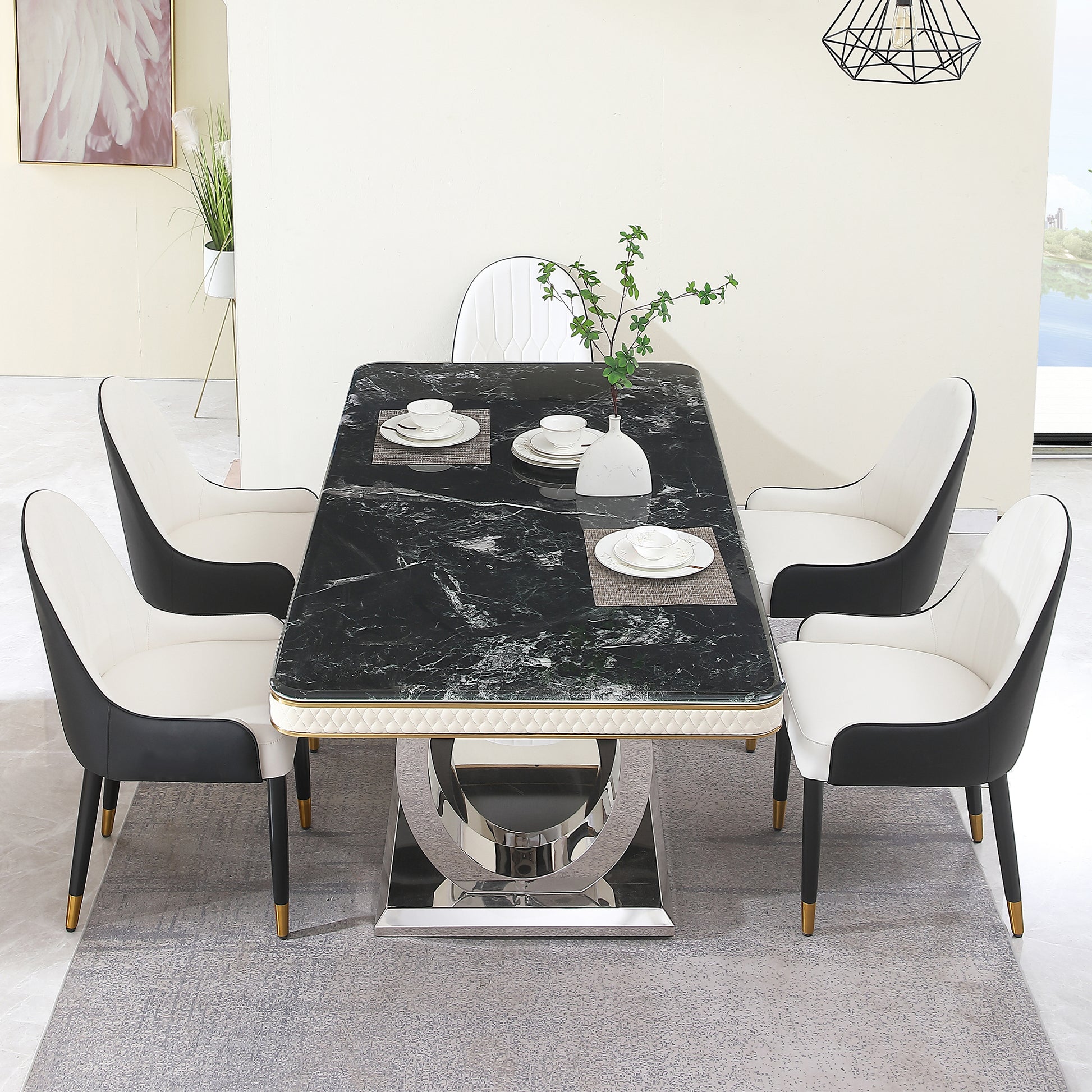 Luxury Modern Dining Table 78.7Inch Black Dining