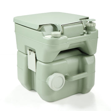 5 Gallon Portable Toilet, Flush Potty, Travel Camping green-hdpe