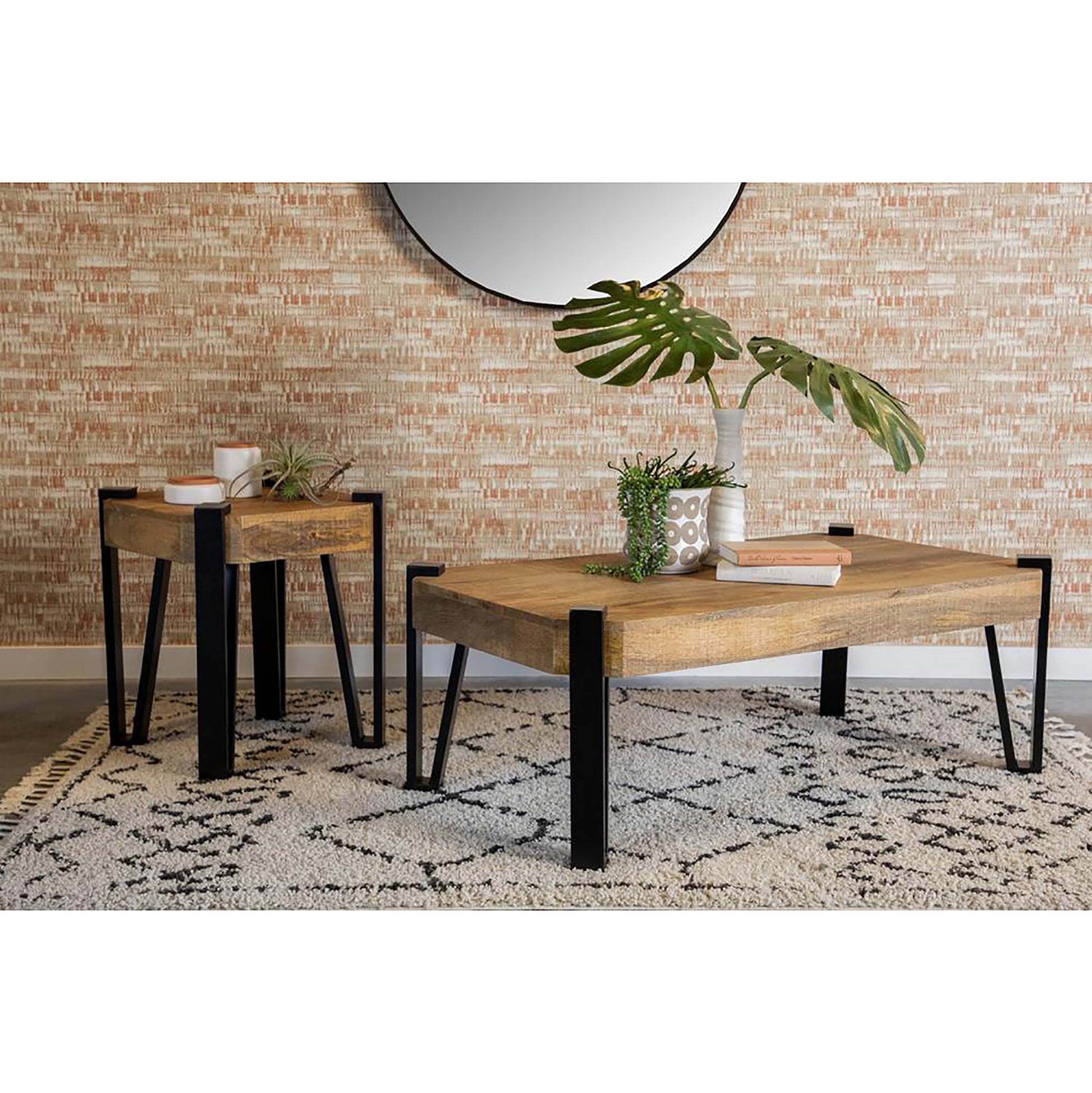 Natural and Matte Black Rectangular End Table