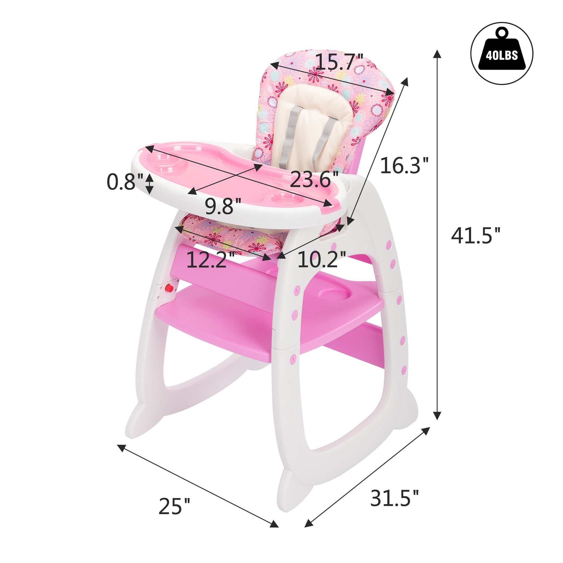 Multipurpose Adjustable Highchair for Baby Toddler pink-polypropylene