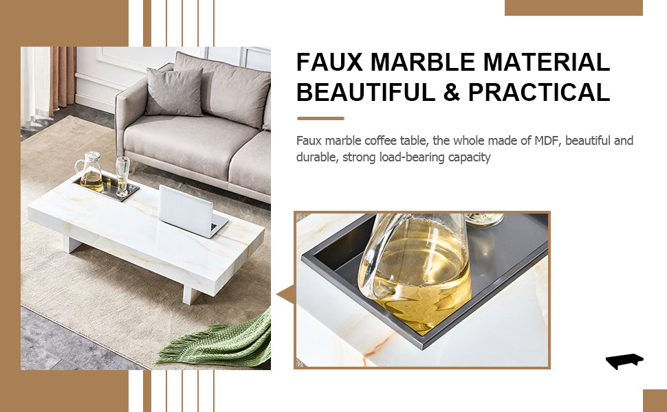 A modern and practical coffee table with imitation white-mdf