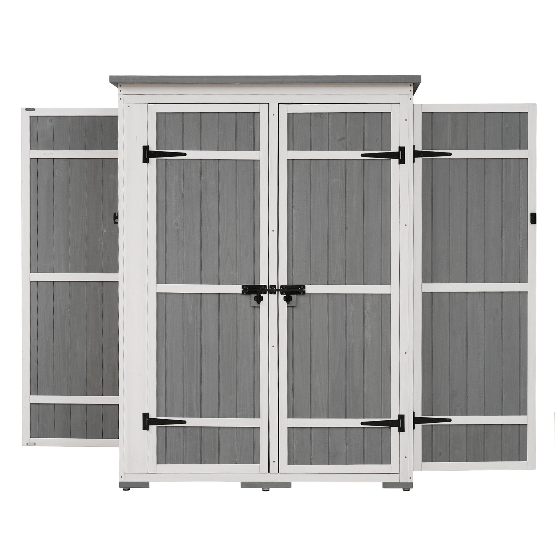 Outdoor 5.5ft Hx4.1ft L Wood Storage Shed white+gray-water resistant frame-garden &