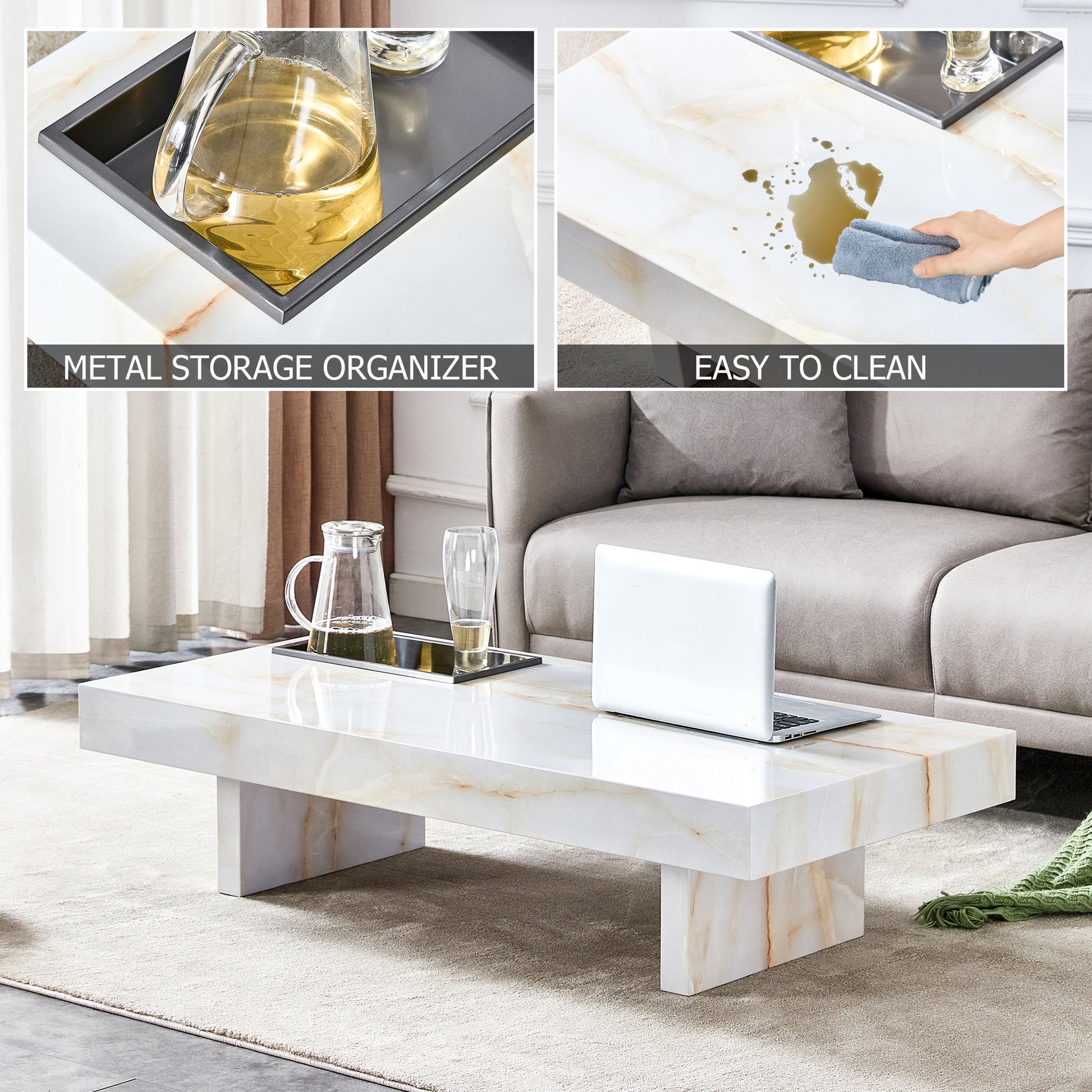 A modern and practical coffee table with imitation white-mdf