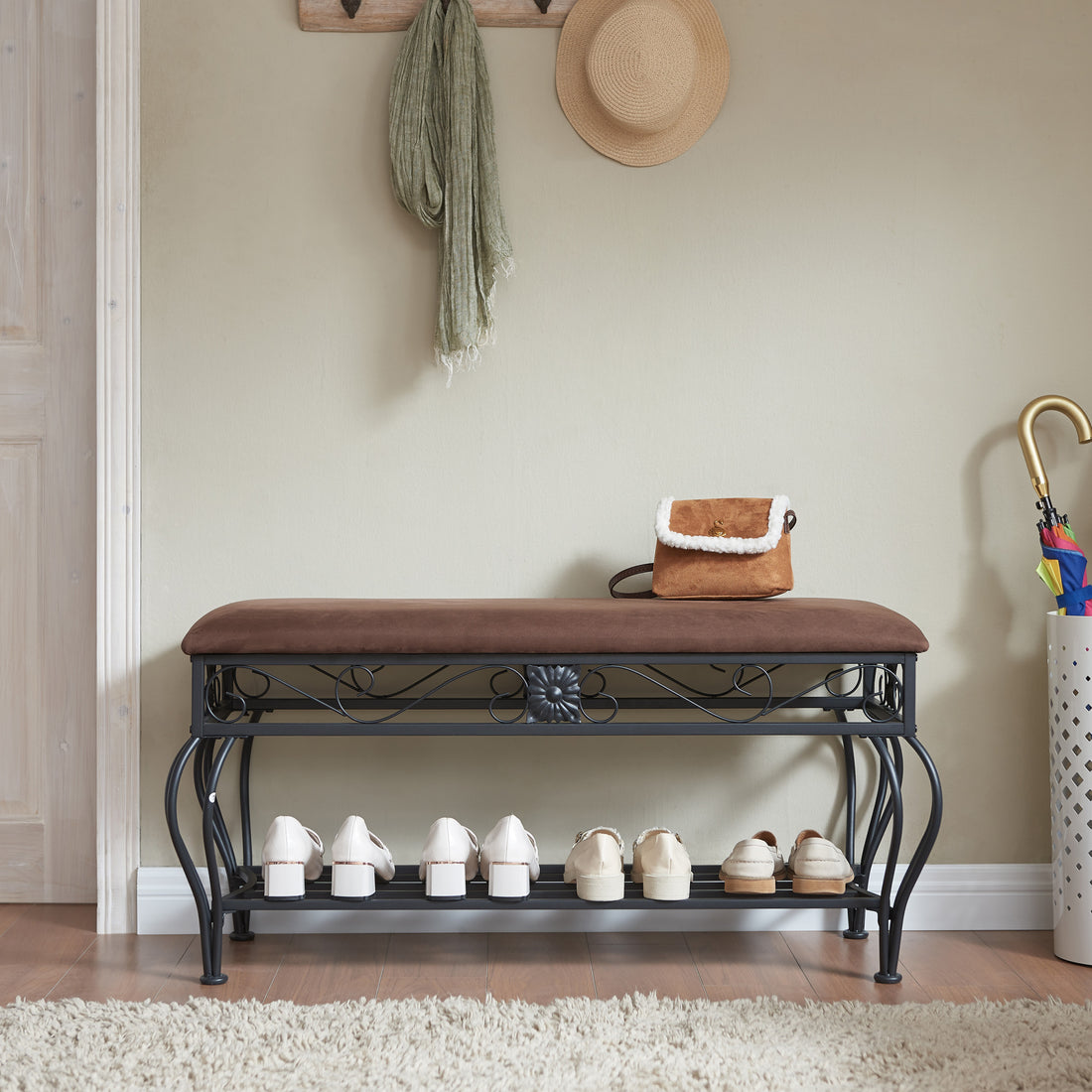 Shoe Rack Bench For Entryway, Industrial Bench,