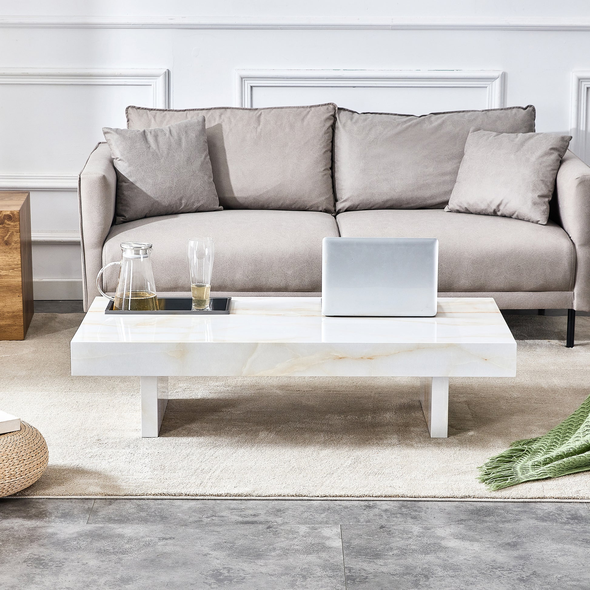 A modern and practical coffee table with imitation white-mdf