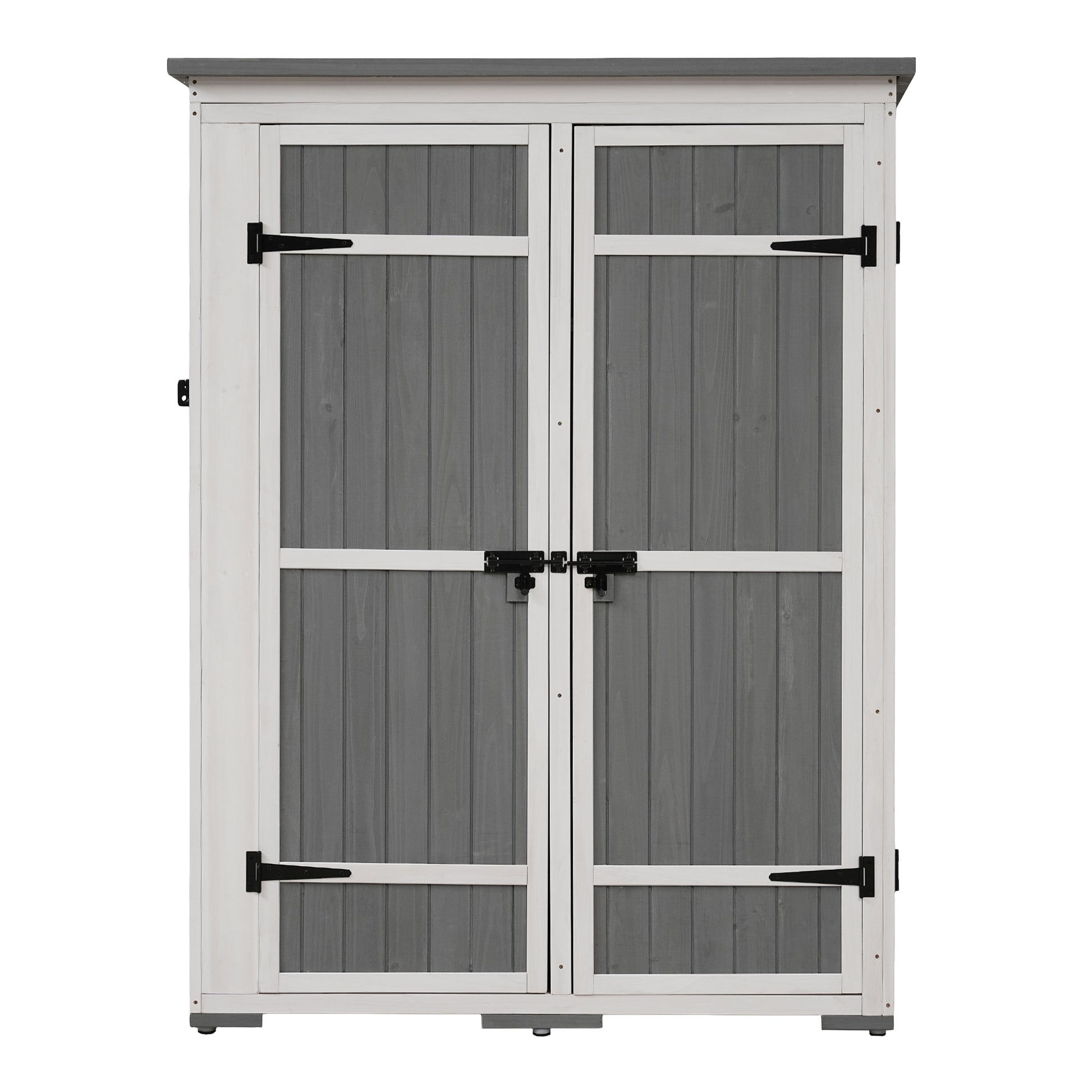 Outdoor 5.5ft Hx4.1ft L Wood Storage Shed white+gray-water resistant frame-garden &