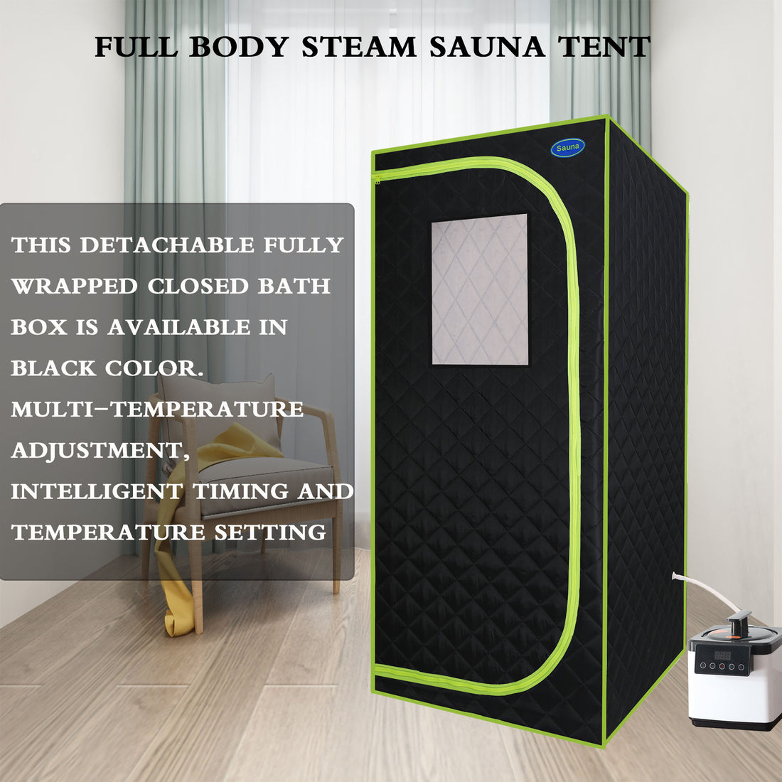 Portable Plus Type Full Size Steam Sauna tent. Spa black-polyester