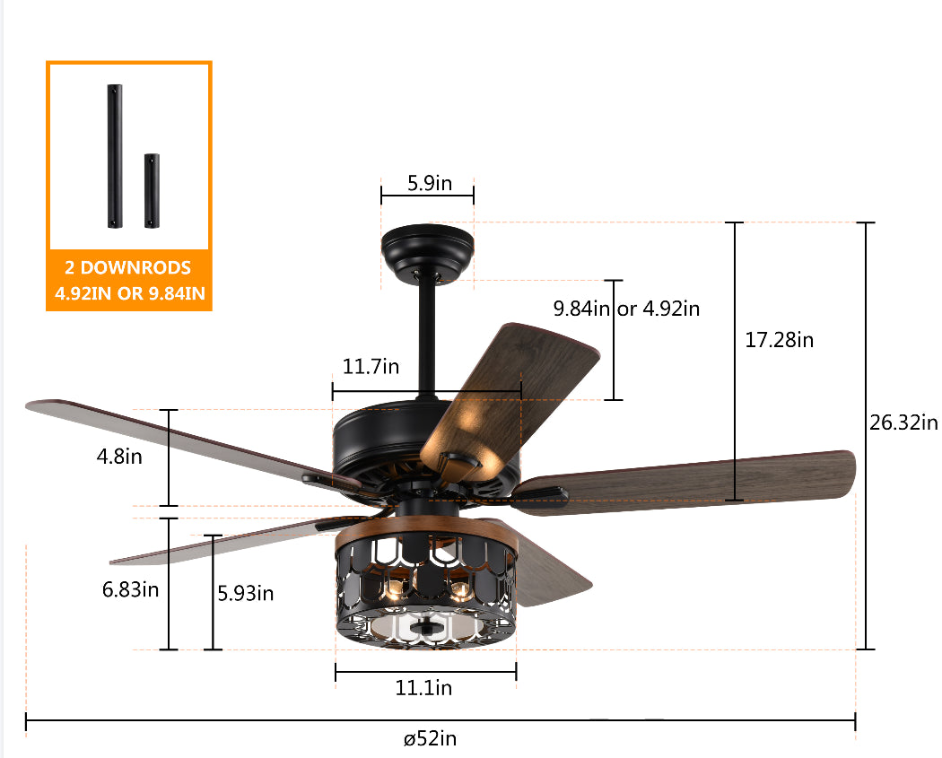 52'' Plywood blades ceiling fan with remote