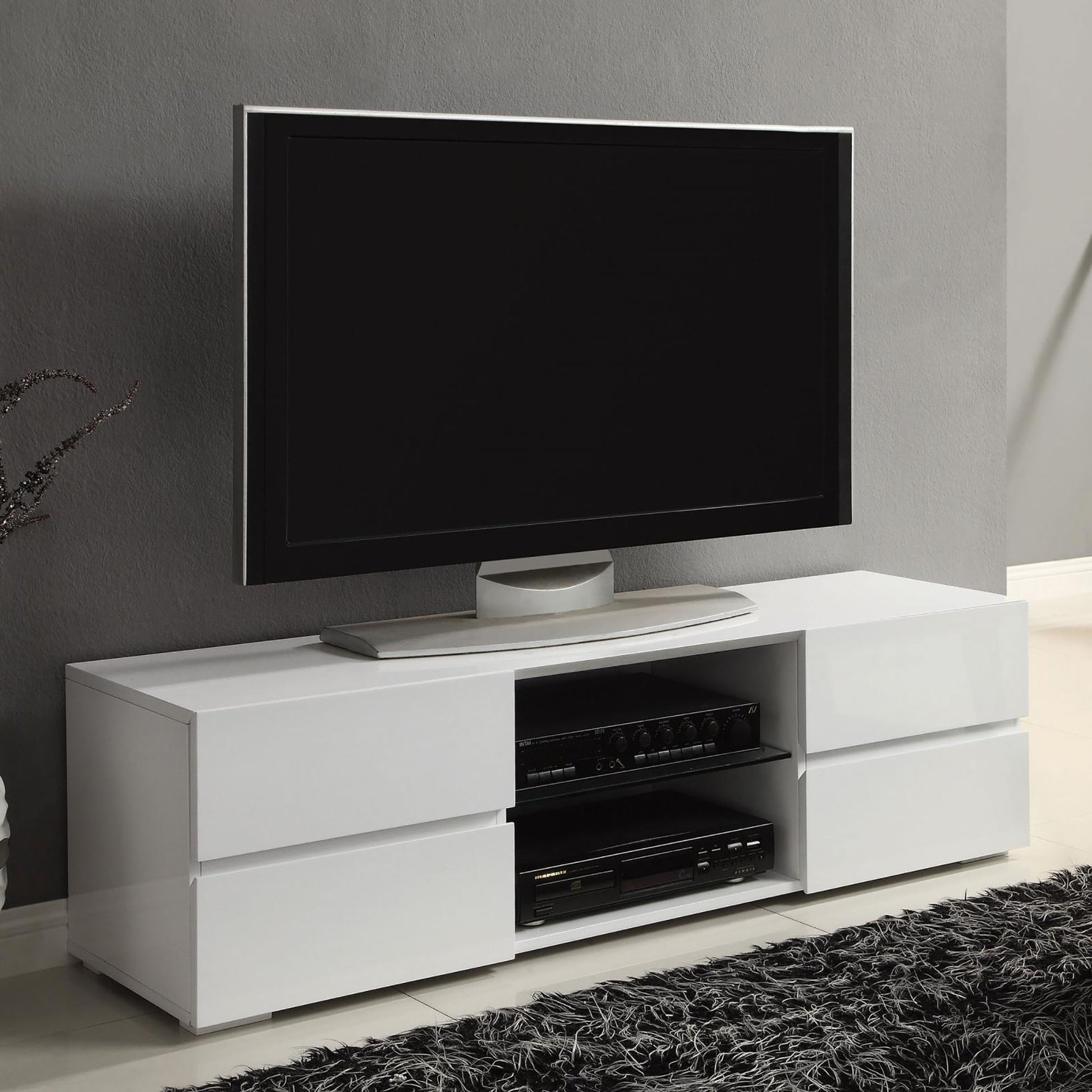 Glossy White 4 Drawer Tv Console