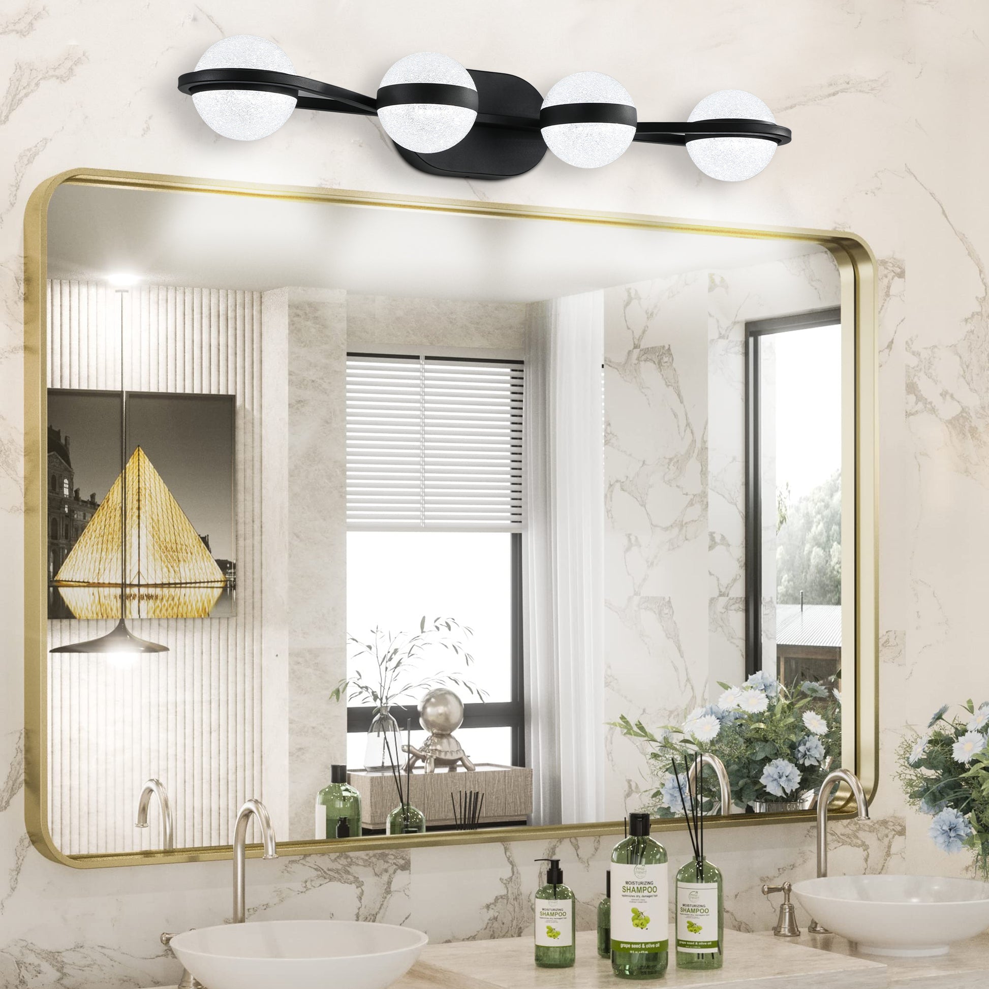 Vanity Lights With 4 LED Bulbs For Bathroom Lighting black-modern-acrylic