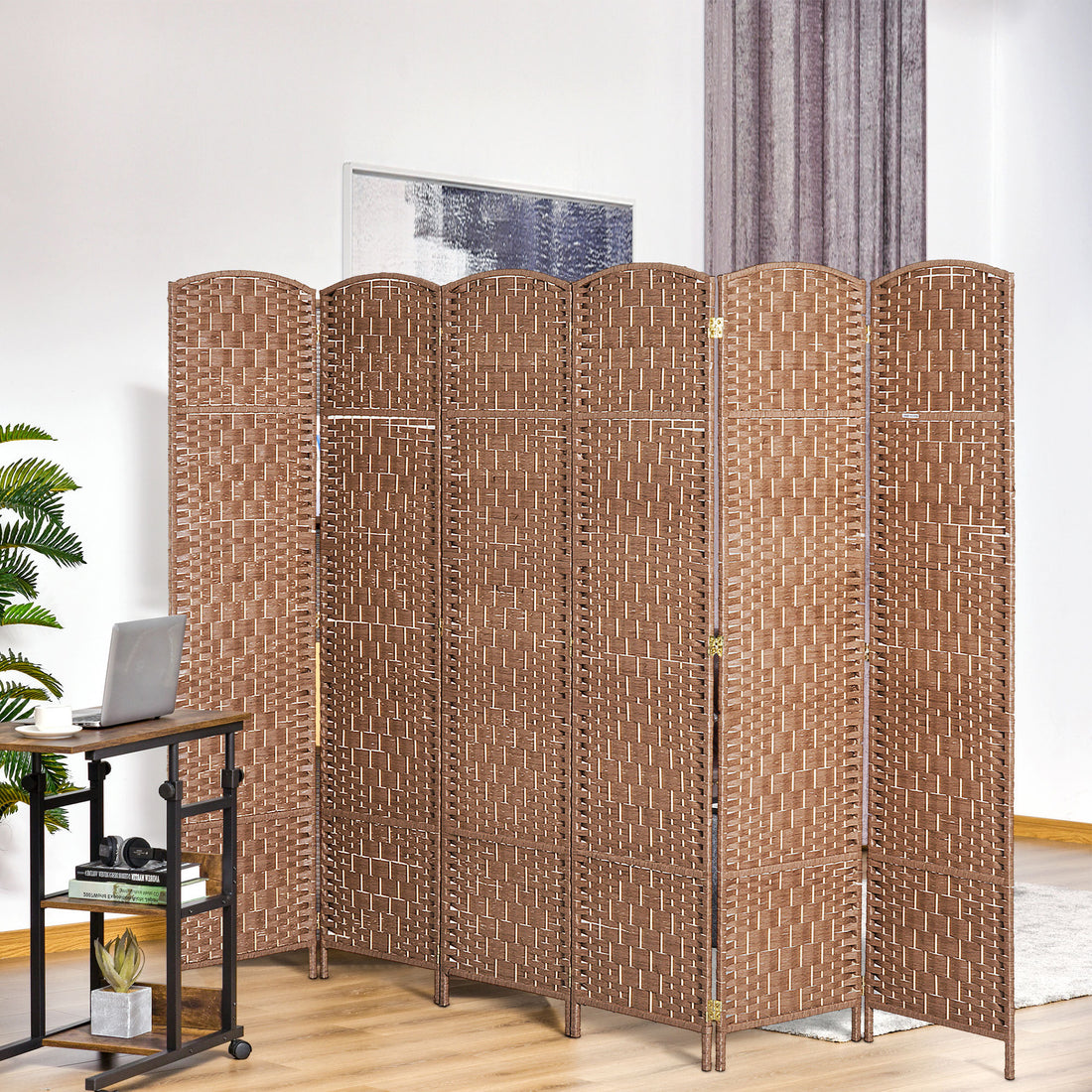 6' Tall Wicker Weave 6 Panel Room Divider Privacy natural-wood