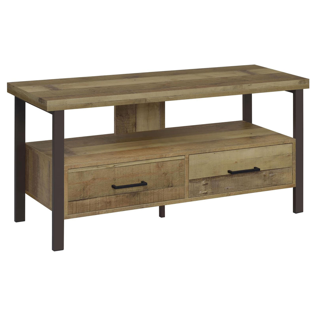 Weathered Pine and Dark Bronze 48 inch TV Console brown-primary living space-40-49 inches-50-59